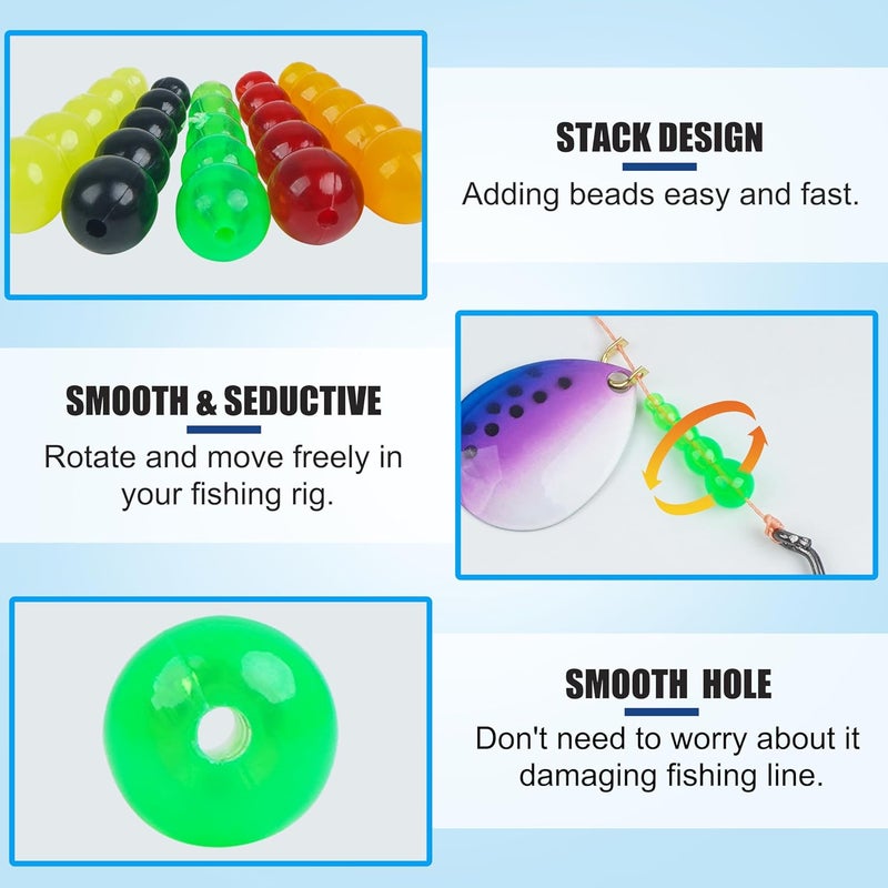 SILANON Stacked Fishing Beads,200pcs Plastic Fishing Lure Beads Tackle Trout Beads Tapered Bead Fishing Lure Making Supplies for Walleye Rig Inline Spinner Rig Saltwater Freshwater - Image 3